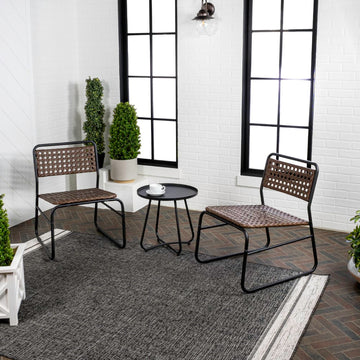 Freja 3-Piece Mid-Century Modern Faux Rattan Conversation Outdoor Patio Set - JONATHAN Y